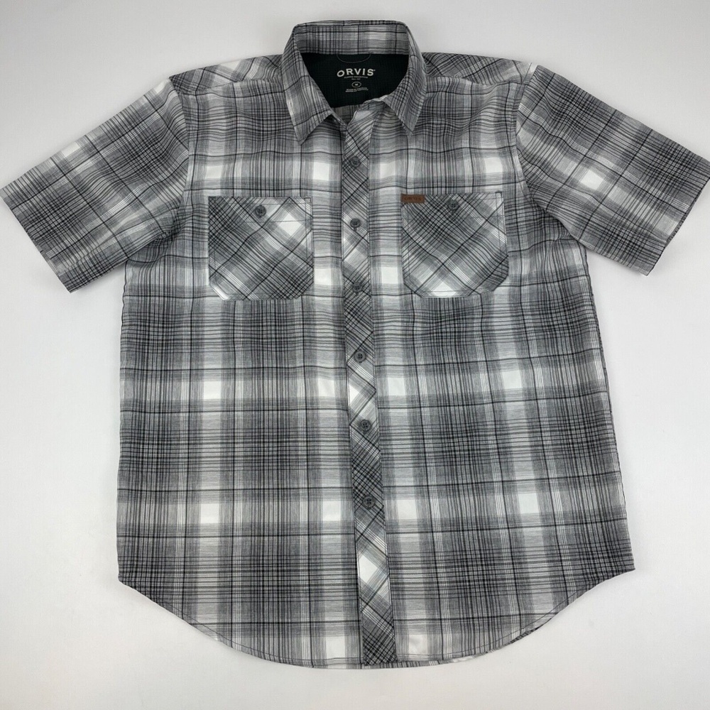 Orvis Men's Size M Woven Tech Shirt Short Sleeve Moisture Wicking Lens Cleaner